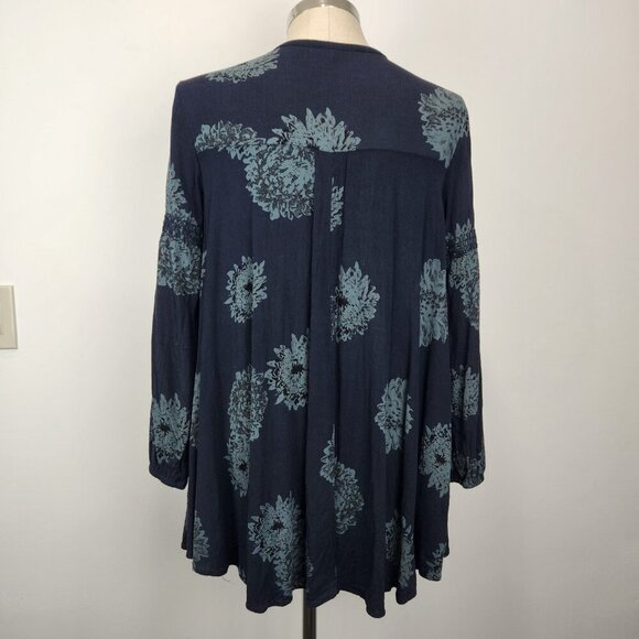 Free People Tree Swing Tunic Mini Dress M Blue Floral Rayon Boho OB412054 - Picture 3 of 12